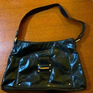 Black Leather Nine West Shoulder Bag Gold Buckle
